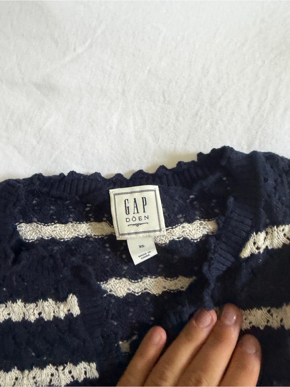 DOENxGAP Striped Navy & White Short-Sleeve Knit Cardigan - Picture 2 of 2